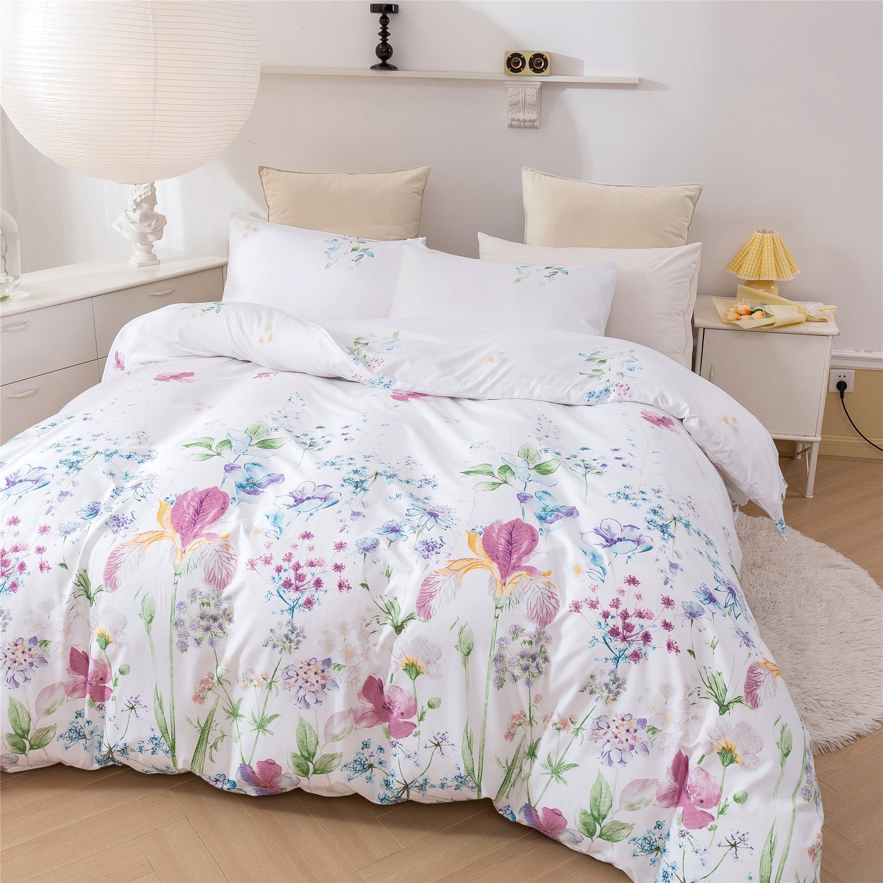 Printed Duvet Cover and Pillowcase Bedding Set - 3 Pieces - Calm Cloud Bedding